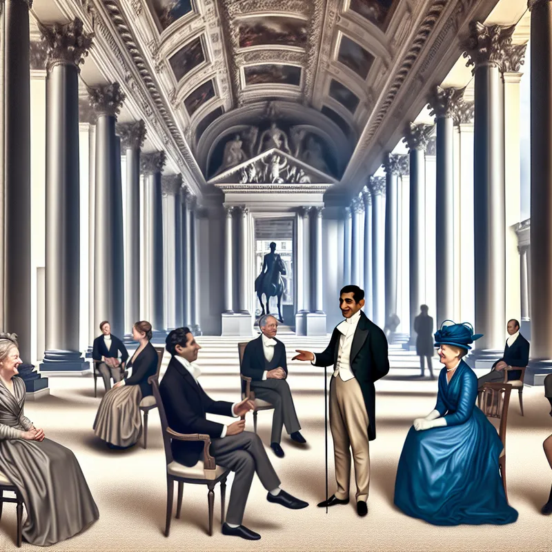 Een goed geklede man in een formele setting, betrokken in een serieus gesprek met respectvolle gasten.