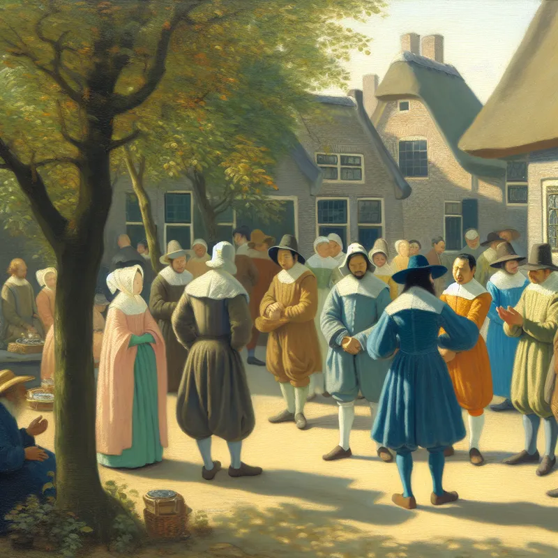 Diverse groep aanbidders in een serene buurt, samengekomen voor een gemeenschappelijke dienst.