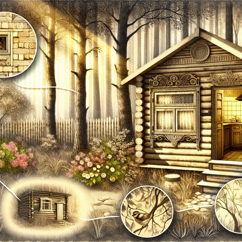 Een knus vakantiehuisje in een serene bosomgeving met een keuken en bloeiende bloemen op het terras.