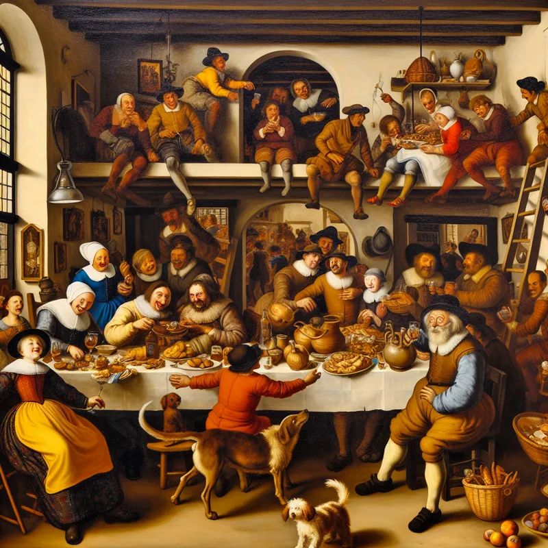 Een groep vrienden van verschillende achtergronden die samenkomen rond een rustieke houten picknicktafel in een schilderachtige buitenomgeving, genietend van een informele maaltijd en een gezellige sfeer.