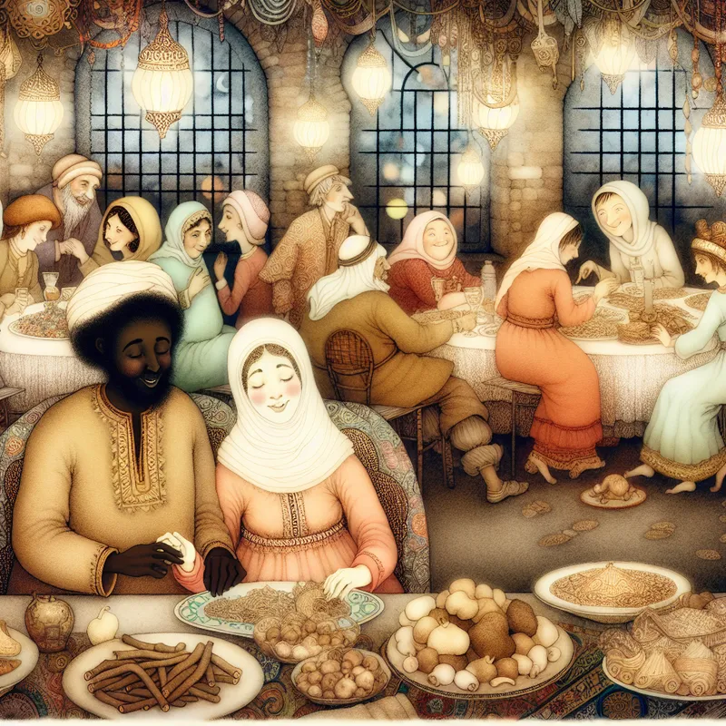 Gezellig familiebijeenkomst met een moeder die haar kind omarmt, omringd door gelach van familieleden.