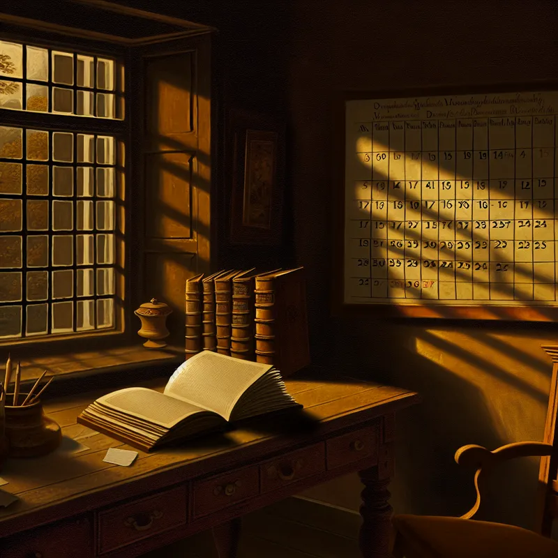 Een gezellige studeerkamer met een tafel vol boeken en warm licht van een groot raam