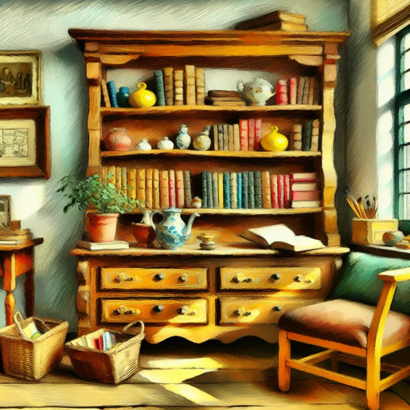 Stijlvolle houten plank met boeken en decoraties in een gezellige studieomgeving