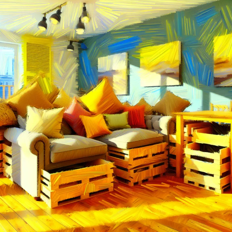 Een gezellige woonkamer met veel meubels, waaronder een grote, comfortabele bank en een eettafel, alles in warme kleuren.