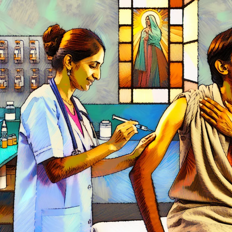 Een gezondheidsprofessional geeft een griepprik aan een patiënt in een klinische omgeving.