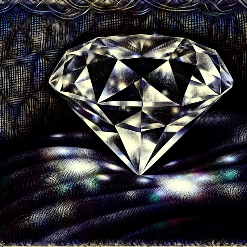 Een schitterende diamant op een donker fluwelen oppervlak, met zachte, luminescente reflecties en delicate regenboogkleuren.