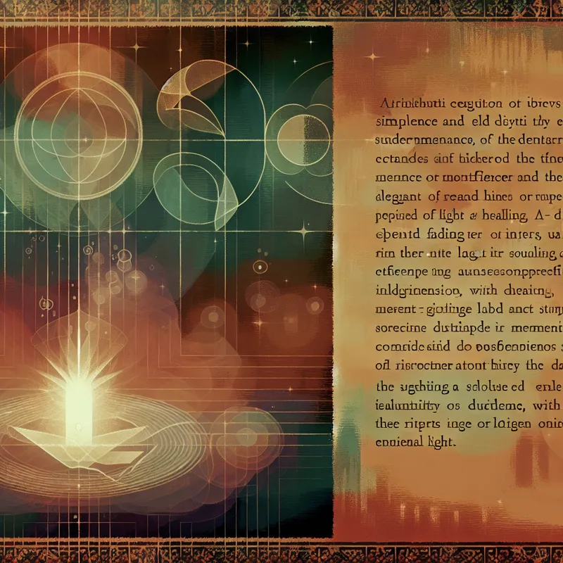 Ethereal licht daalt neer als een goddelijke zegen op een vredig liggende persoon, symboliserend spirituele genezing en heiligheid in een retro-futuristische stijl