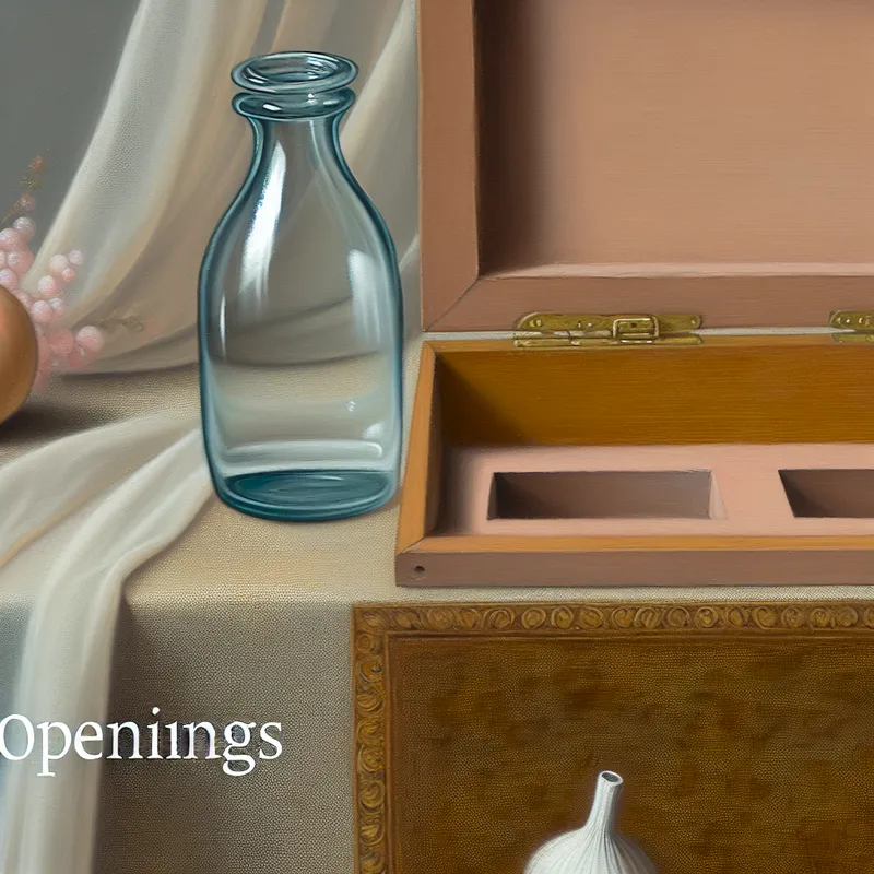 Nabij opname van een handgemaakte doos met openingen voor eenvoudig vullen, en een elegant gevormde waterfles ernaast.