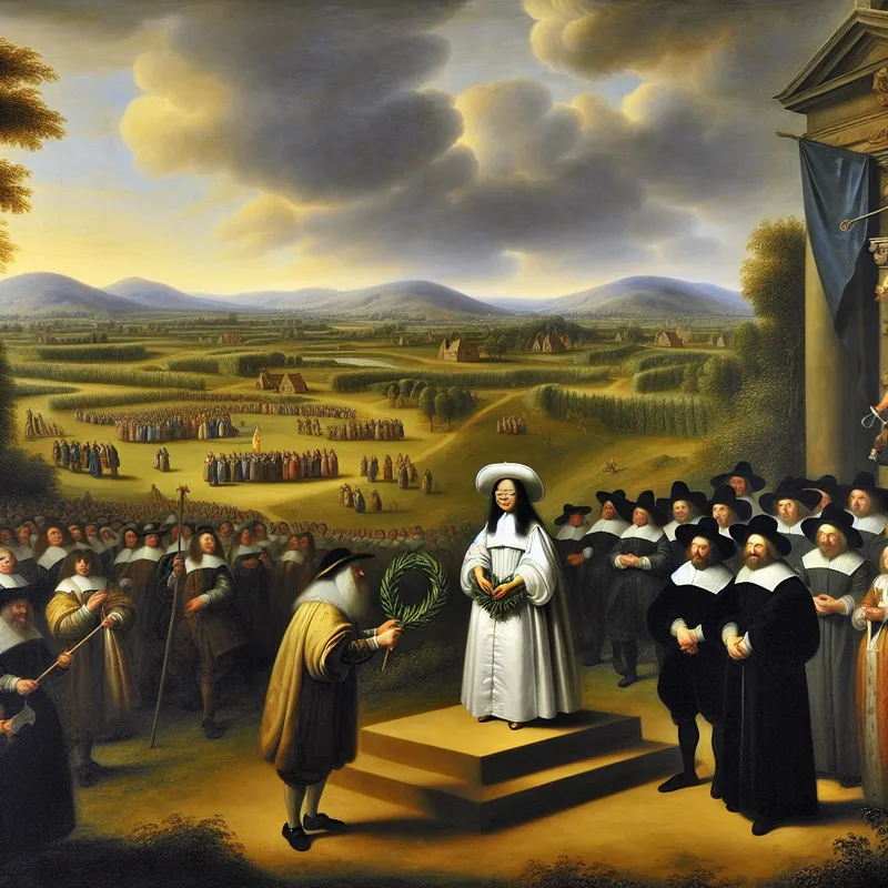 17e-eeuwse Hollandse ceremonie waarin een wetenschapper een lauwerkrans ontvangt als teken van respect en erkenning voor zijn ontdekking