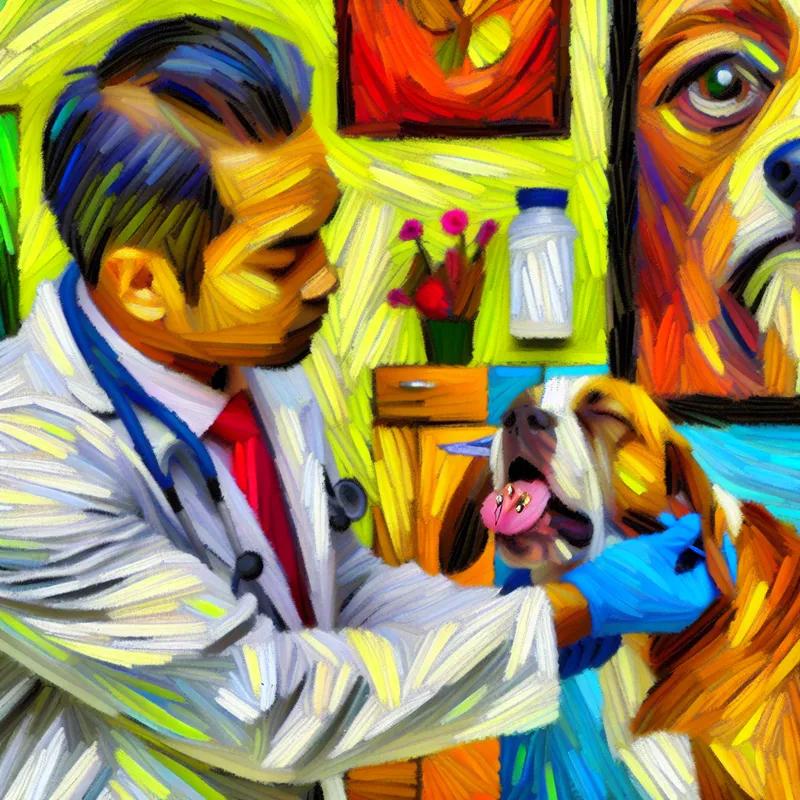 Close-up van een hond die door een dierenarts wordt onderzocht, met een teek zichtbaar in de huid.