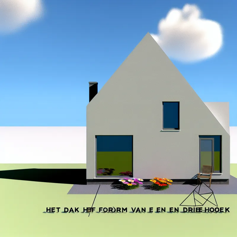 Minimalistische afbeelding van een huis met een driehoekig dak tegen een blauwe lucht, ontworpen in de stijl van Dick Bruna