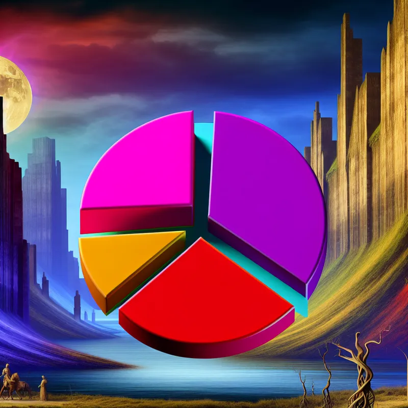 Hyperrealistisch surrealistisch schilderij met taartdiagram en opvallend segment in felle kleuren