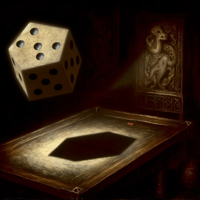 Duistere scène met een zeszijdige dobbelsteen in vallen met nummer één bovenop