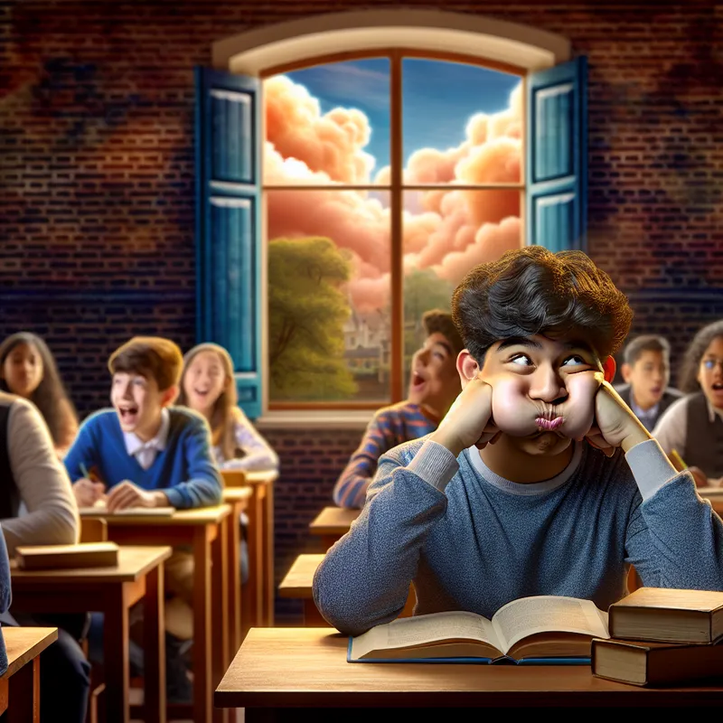 Jongens in een klaslokaal maken een 'beffend' geluid met hun lippen terwijl anderen om hen heen reageren.