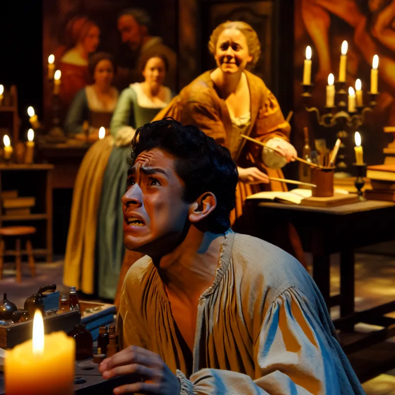 Een jonge man in een zwak verlichte kamer, enthousiast om deel te nemen aan een wedstrijd voor een gratis cursus, met een uitdrukking van hoop en vastberadenheid.