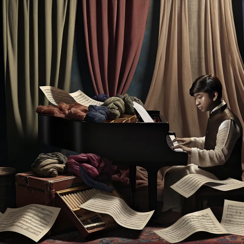 Een jonge muzikant speelt op een groot piano in een sfeervol verlichte kamer.