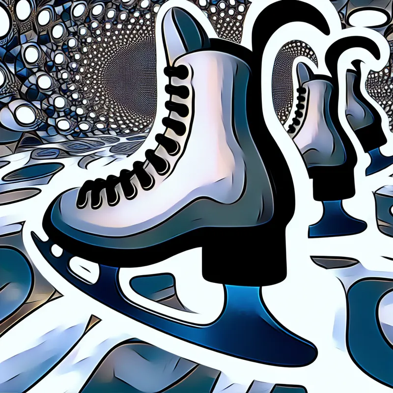 Abstracte weergave van schaatsen met unieke kikkerbilvorm op een ijzige ondergrond