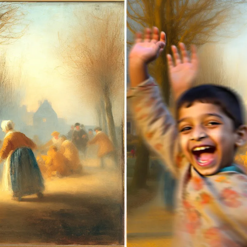 Lively kind dat vrolijk een hand opgestoken heeft in een park.