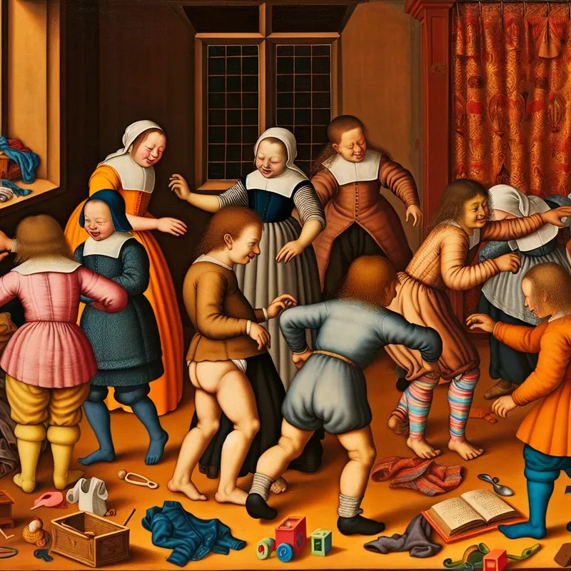 Groep kinderen in een zonovergoten kamer, spelend en pratend over ontwikkeling in de puberteit.