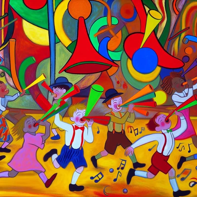 Kinderen rennend met kleurrijke bongs in een feestelijke sfeer