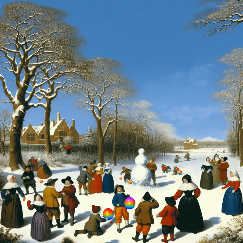 Kinderen spelen in een besneeuwd tuin met een kleurrijke slijmbal