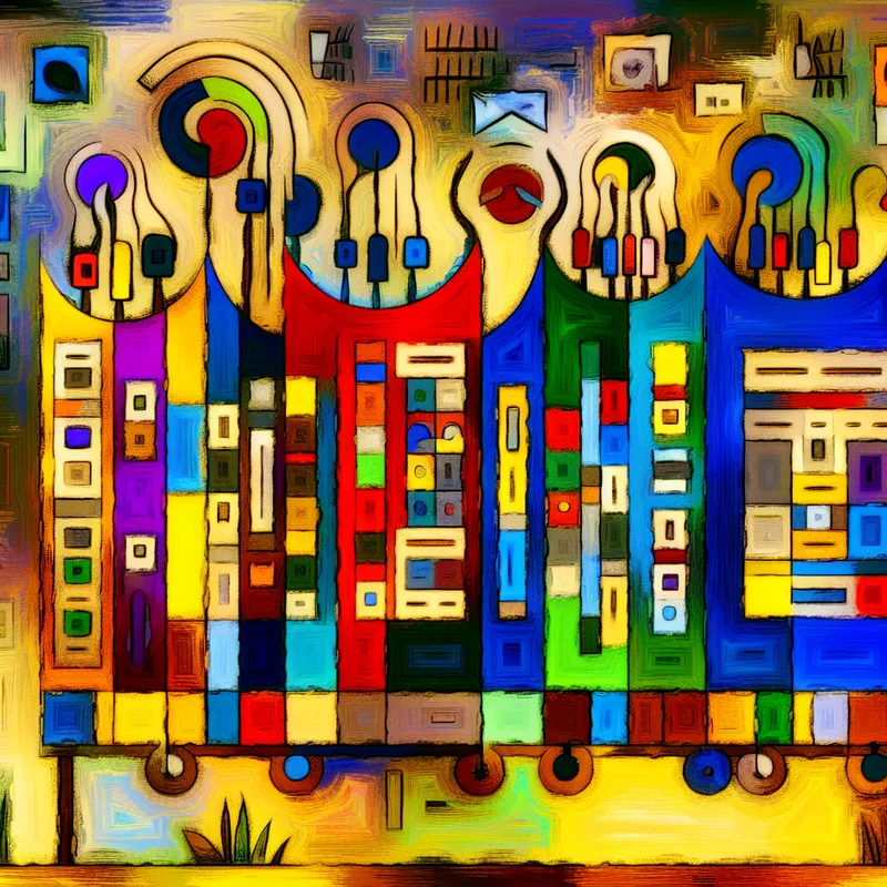 Abstracte weergave van een klantenservice omgeving met kleurrijke dossiers die verschillende klantaccounts symboliseren.