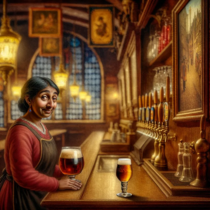 Klein glaasje bier of wijn op een houten bar in een nostalgische Belgische kroeg, symbool voor 'een bescheid'