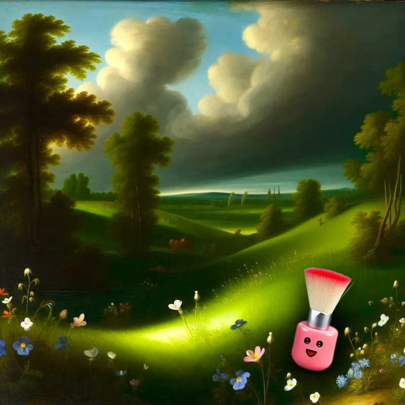 Een schattig klein nagelborsteltje omgeven door delicate wilde bloemen in een groene weide.