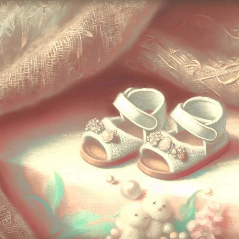 Klein, schattig paar sandalen voor kinderen, gelegen op een zachte, textuurvolle stof