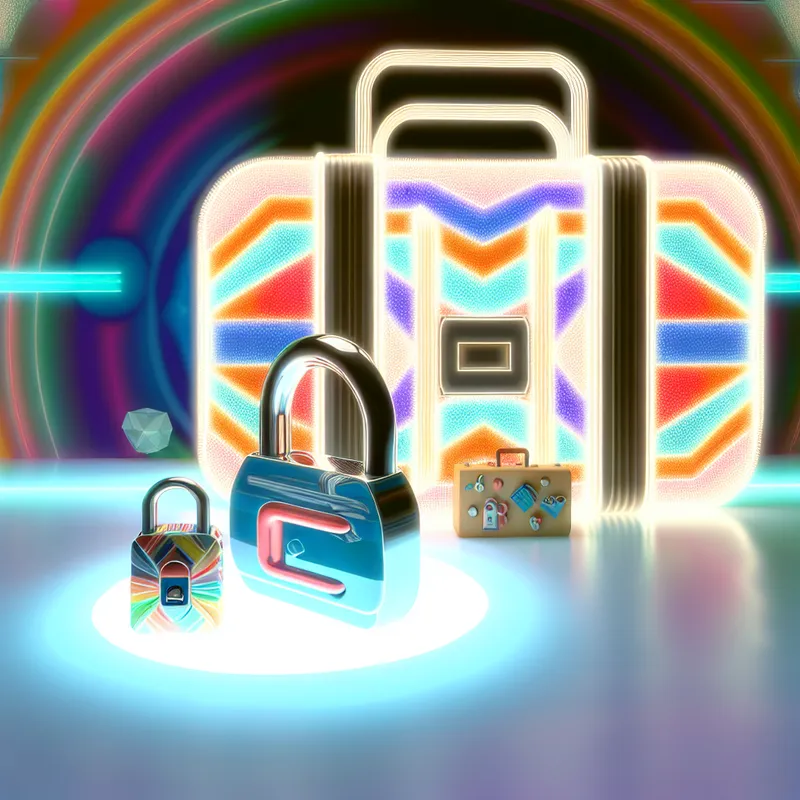 Schattig, klein retro-futuristisch slot voor een koffer in levendige kleuren