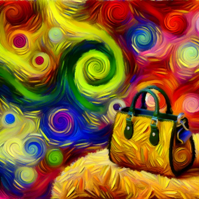 Speelse, kleine handtas op een kleurrijke textuur met een abstracte achtergrond