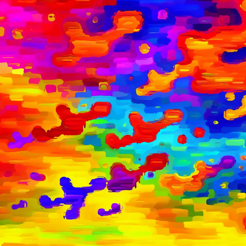 Abstracte kleurrijke afbeelding in de stijl van Karel Appel, met levendige vormen die een positieve en inspirerende sfeer uitstralen.