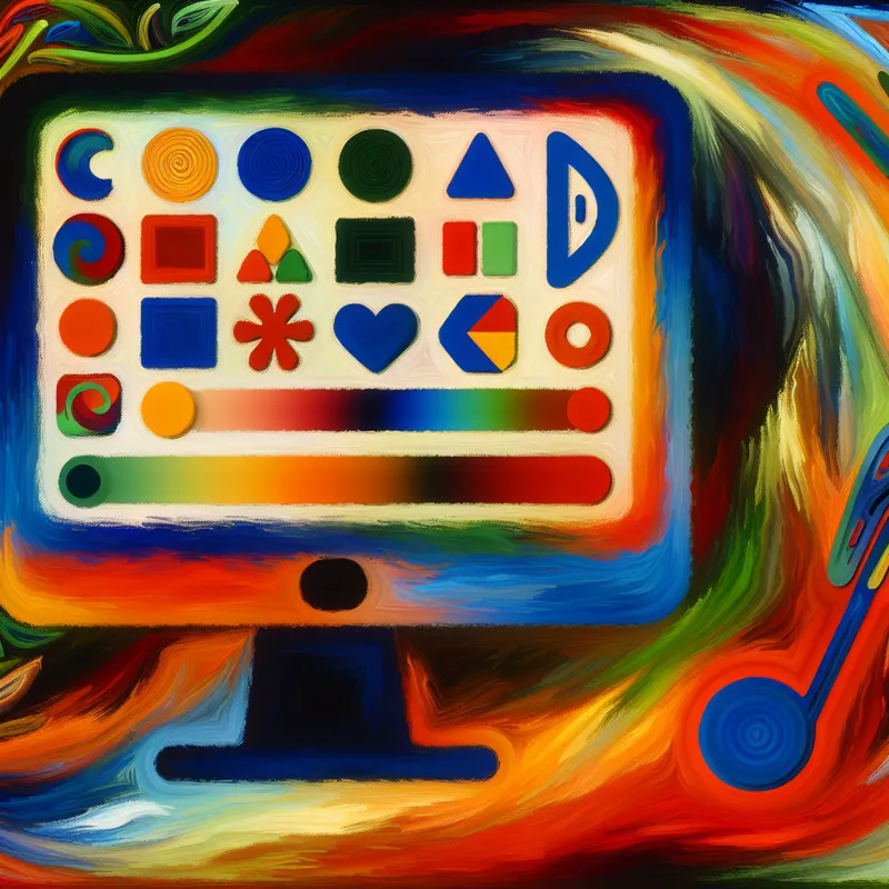 Kleurrijk digitaal menu met iconen in een speelse, abstracte stijl