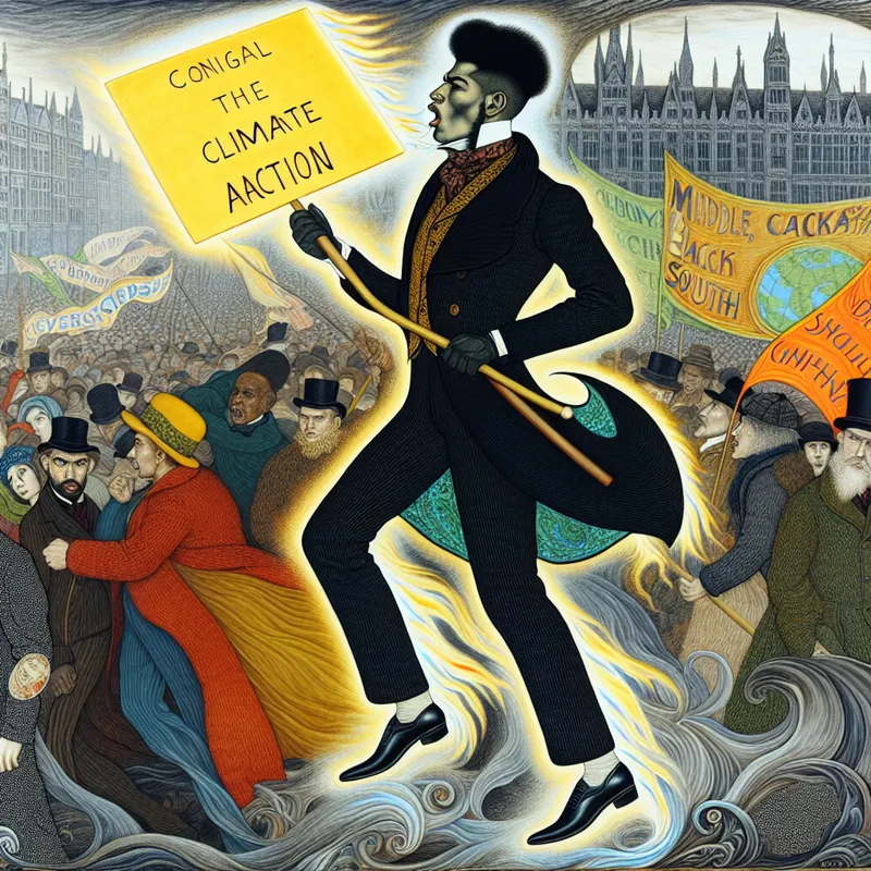 Persoon op klimaatprotest met borden voor sociale rechtvaardigheid