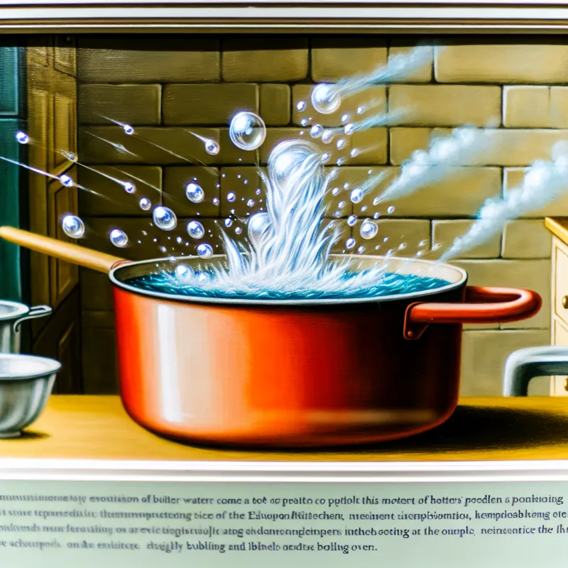 Een pot water dat kookt met opborrelende luchtbellen en opstijgende stoom in Barokstijl