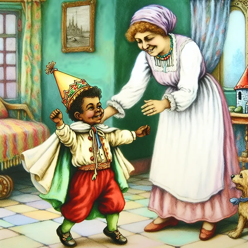 Teder moment tussen moeder en zoon als koosnaampje 'mijn kleine prins' in een warme, cartoonachtige tekening