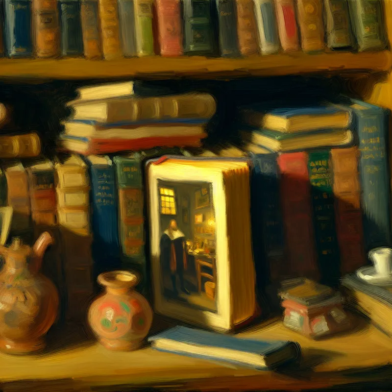 Favoboek op een plank met sfeervolle schilderstijl