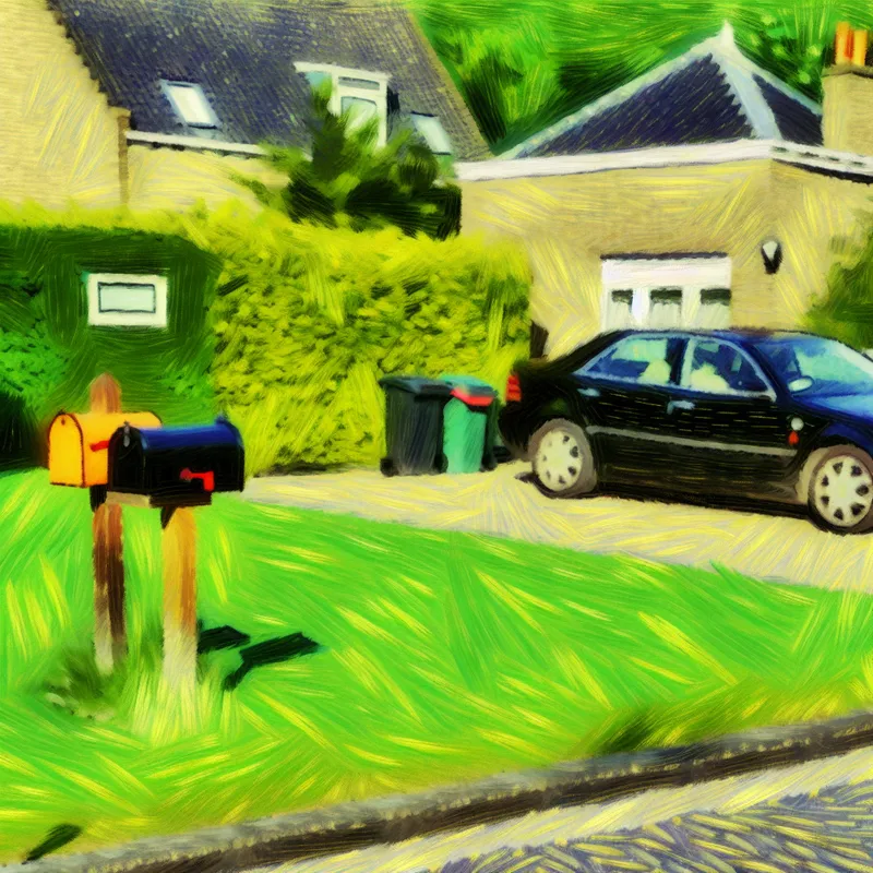 Levende scène met huis en geparkeerde auto op oprit