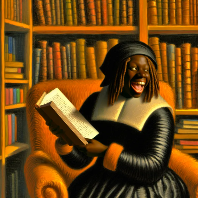 Persoon verdiept zich in een boek in een warm verlichte kamer in de stijl van Frans Hals