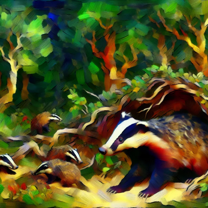 Levende das komt nieuwsgierig uit zijn burcht tevoorschijn in een kleurrijk bos.