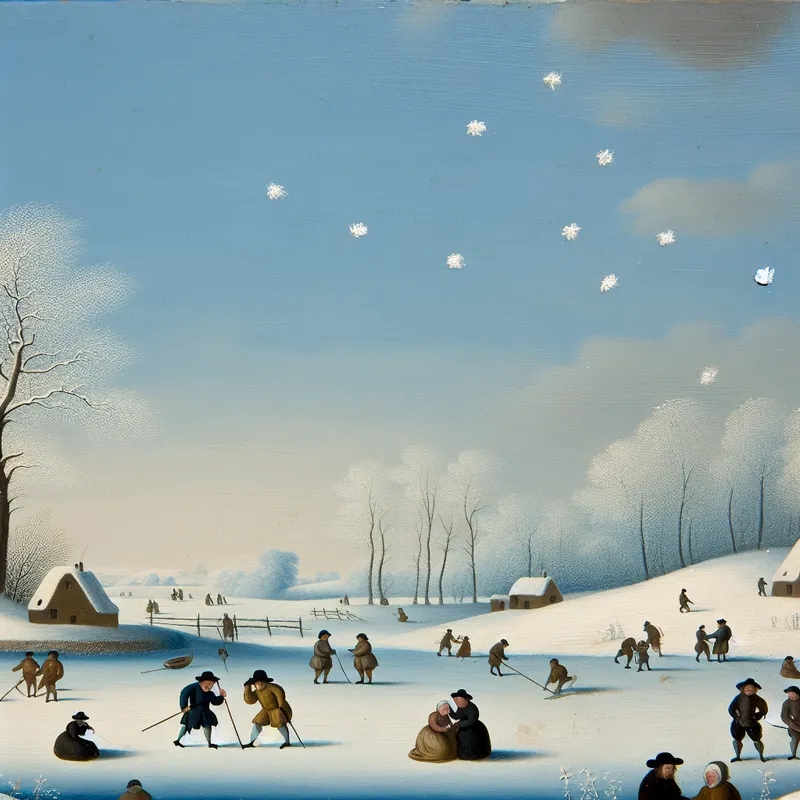 Zachte wintertafereel met persoon die lichte hoofdpijn heeft, in stijl van Hendrick Avercamp