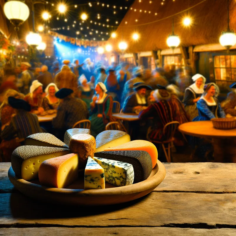 Plank met lokale Andelst kazen in een gezellig restaurant, omringd door mensen die genieten van traditionele gerechten.