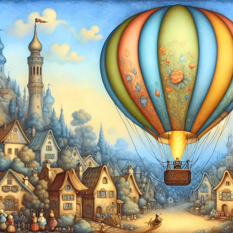 Een kleurrijke luchtballon die omhoog wordt getild in de lucht, omringd door warme vlammen van een brander.