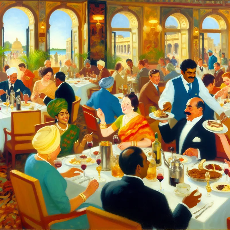 Luxueuze restaurantsetting waarin gasten genieten van halfpension met een smakelijke maaltijd en wijn in een warme sfeer.