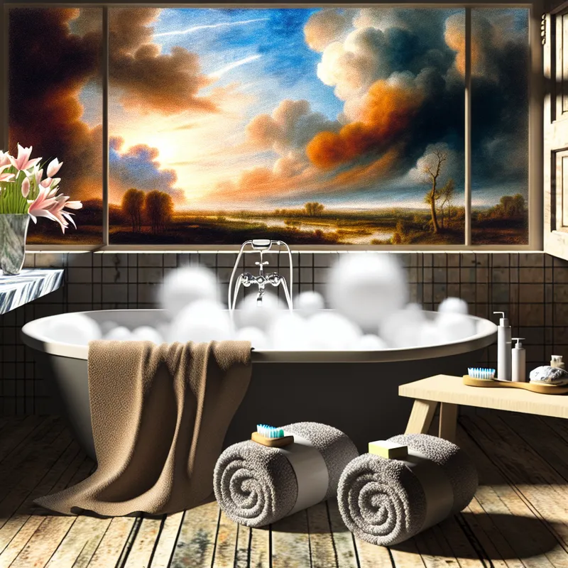 Luxe badkamer met een bubbly bad en verzorgingsproduct inzichten