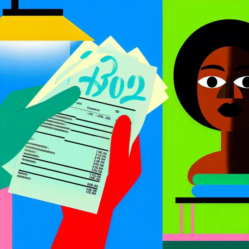 Een hand die een stapel medische rekeningen vasthoudt met een bezorgde uitdrukking op een gezicht