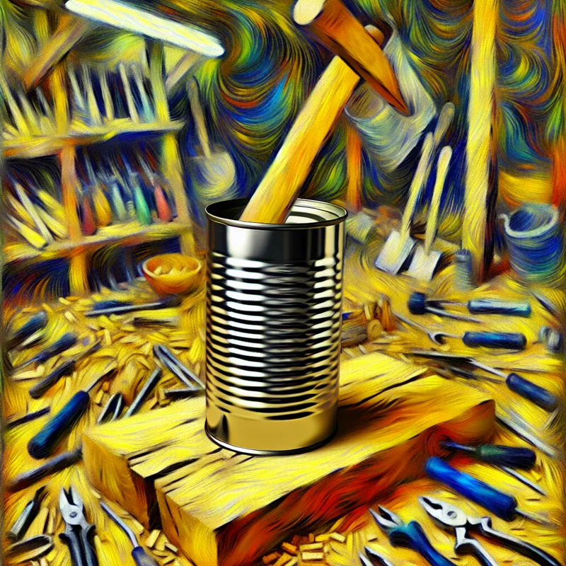 Metaal blik gebruikt als hamertool in een werkplaats