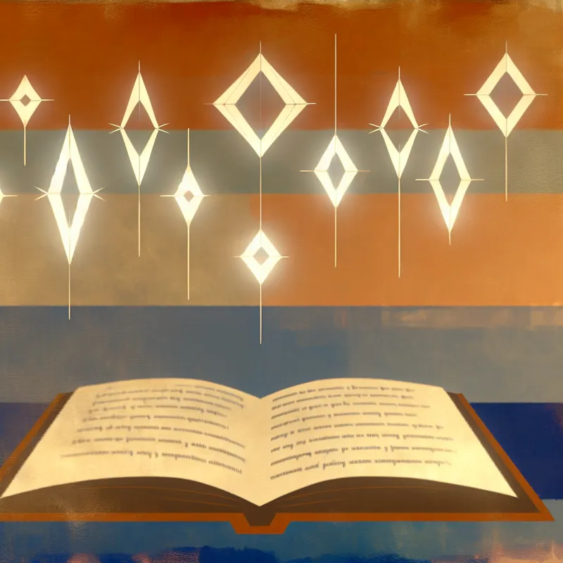 Illustratie van een sonnet met veertien gloeiende geometrische versregels die metrische voeten in poëzie visualiseren, waaronder een jambe als herhalend patroon van korte en lange segmenten