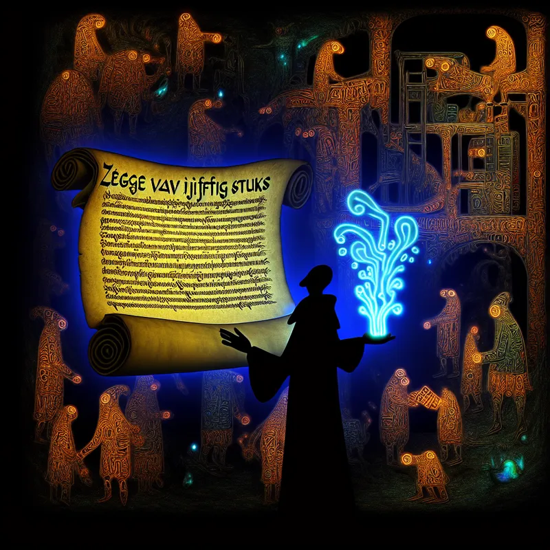 Fantastische scène met middeleeuws contract en surrealistische wezens