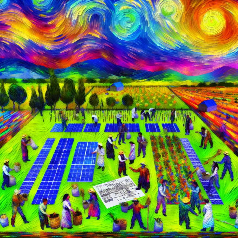 Vibrant scène van een groepsproject voor milieubehoud met mensen die bomen planten en afval verzamelen.